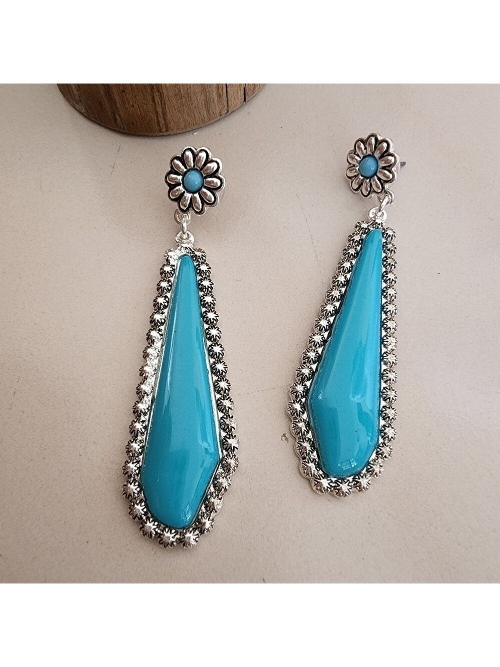 NEW Boho Turquoise Floral Antique Metal Earrings